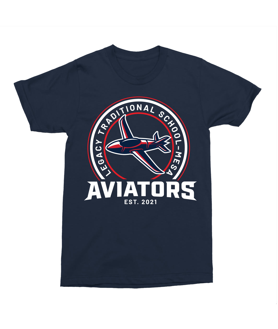 Legacy Traditional School Mesa - Navy Mascot/Round Design Spirit Shirt