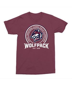 Legacy Traditional School Kelley - Maroon Mascot/Round Design Spirit Shirt